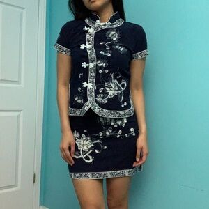 Elegant Navy Floral Women's Skirt
